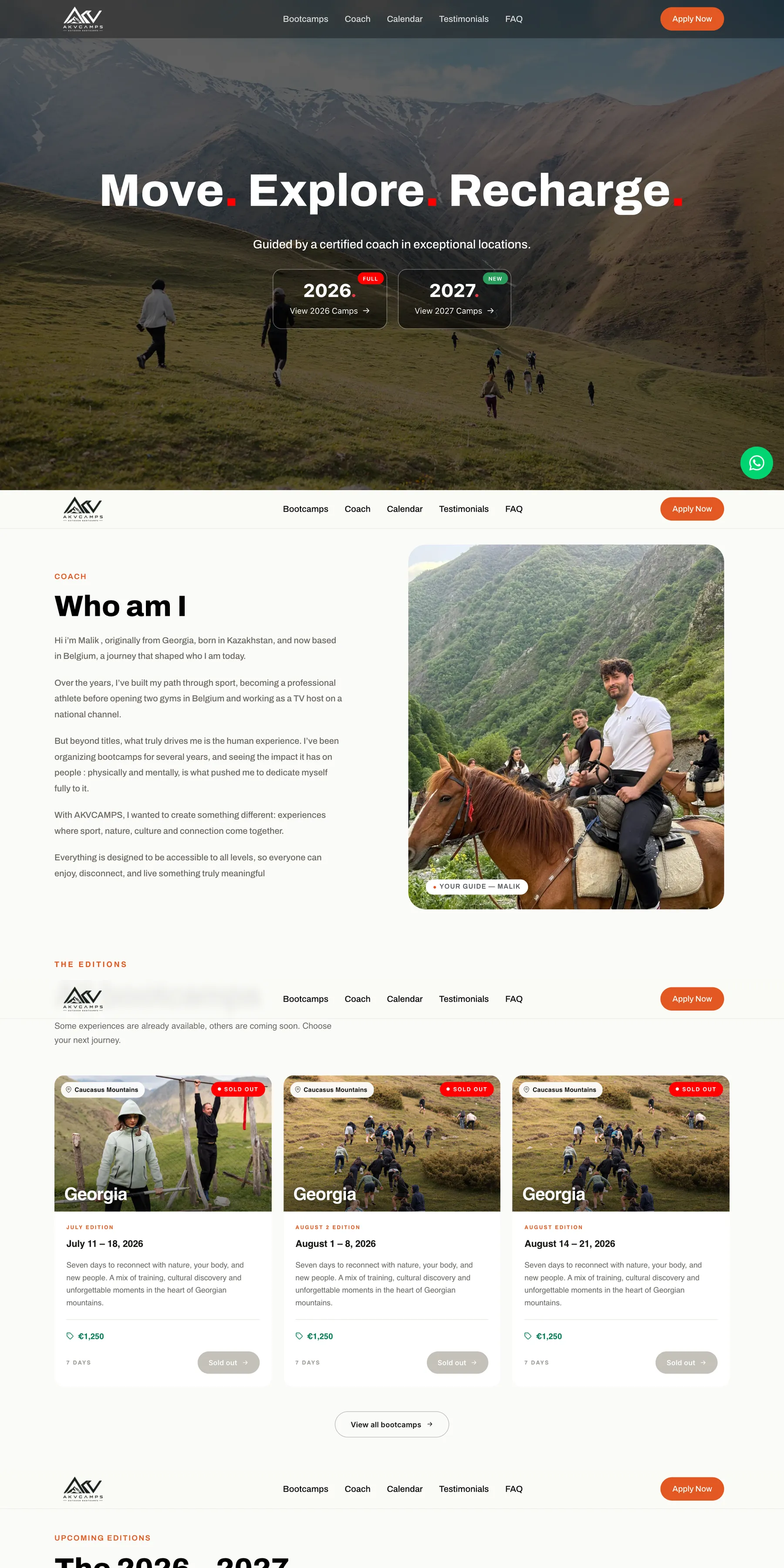 Page d’accueil du site AKV Camps