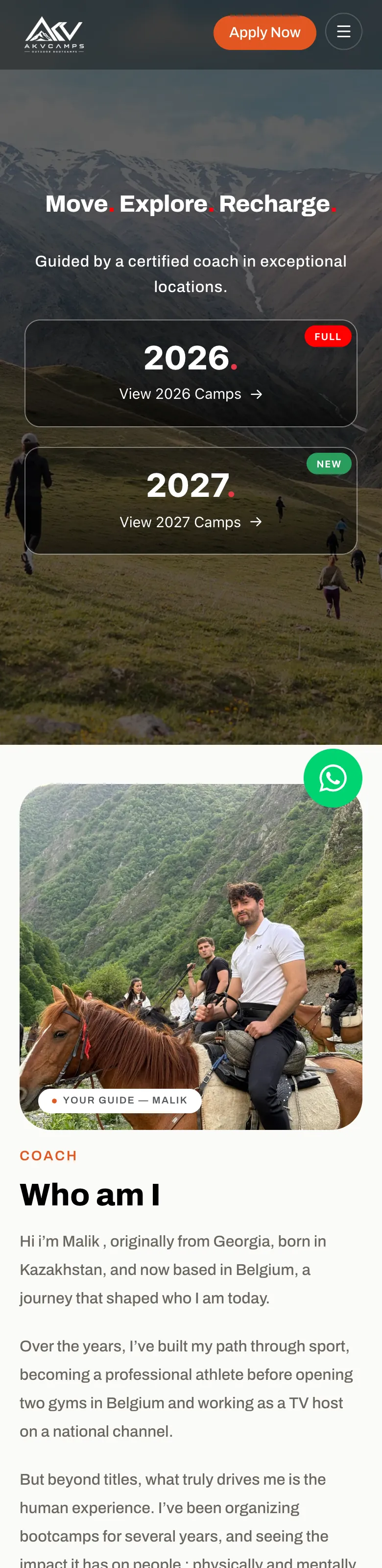 Aperçu du site AKV Camps — Mobile