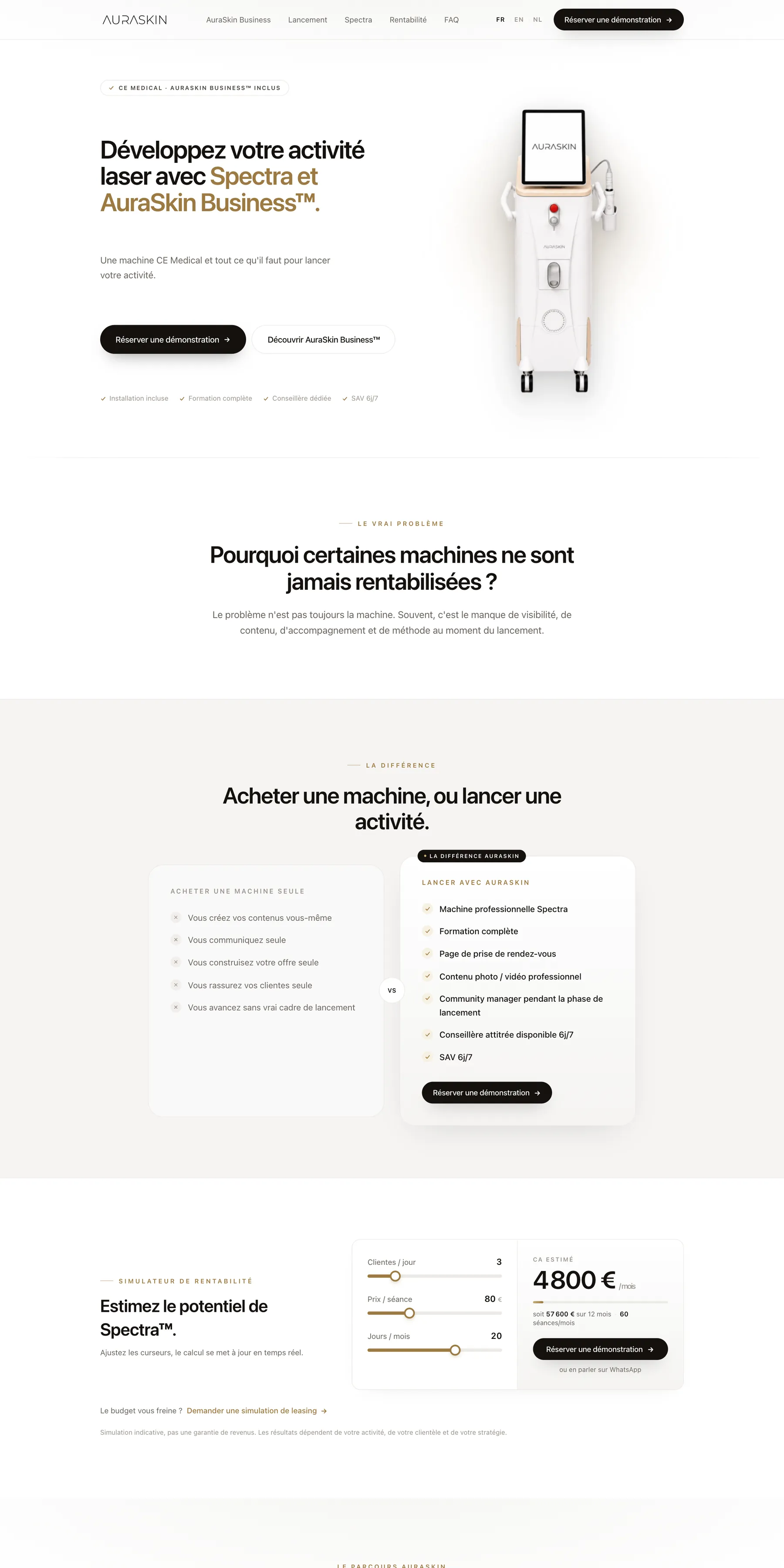 Page d’accueil du site AuraSkin