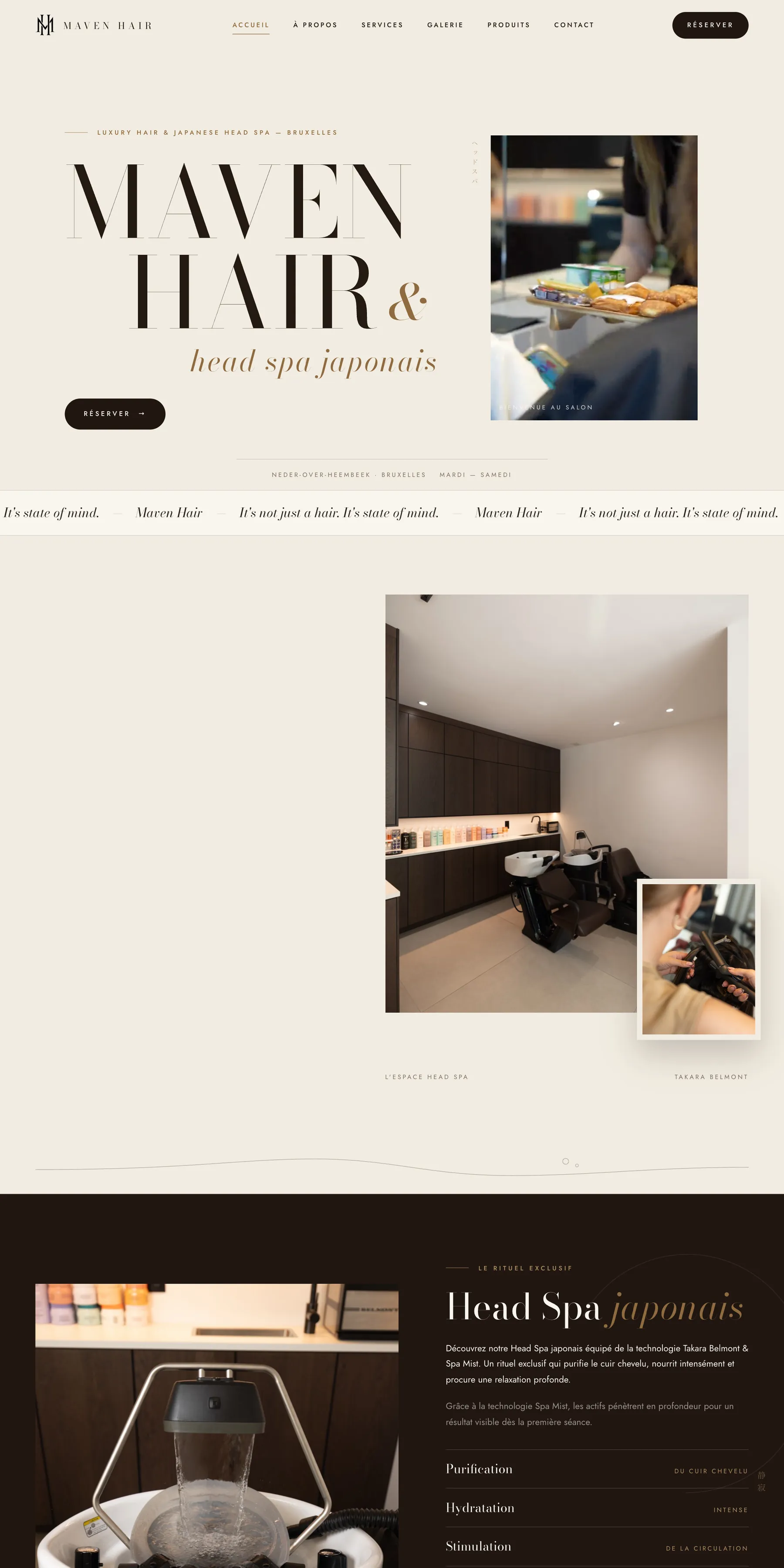 Page d’accueil du site Maven Hair