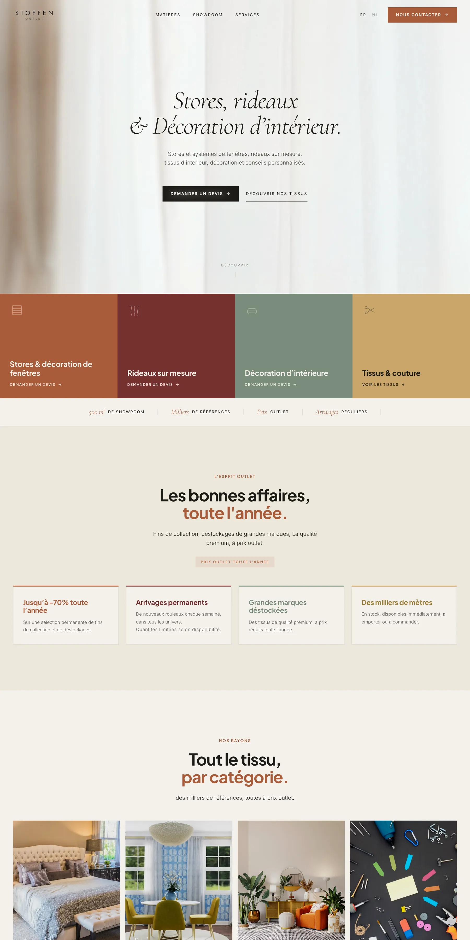 Page d’accueil du site Stoffen Outlet